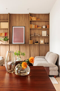 Dining table vases near living room