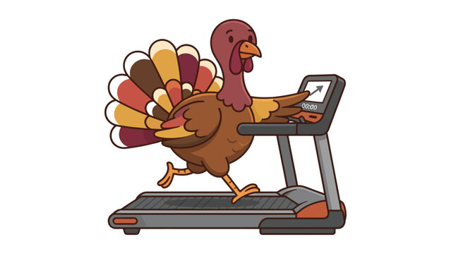 Cartoon turkey running on treadmill with digital display timer