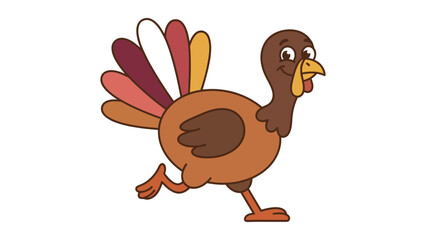 Obraz premium Cartoon turkey with colorful feathers walking cheerful transparent background illustration