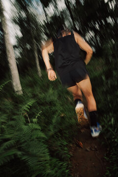 Runner Moves Through a Forest Trail During the Day