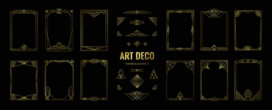 Art deco frame. Gold great gatsby ornament border, vintage modern geometric decoration. Luxury and elegant. Invitation design, luxury packaging and vintage typography vector isolated sign