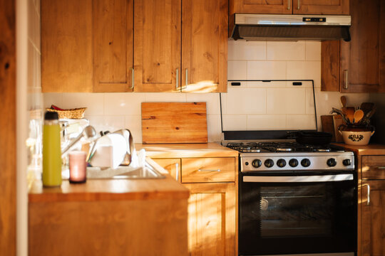 Warm Wooden Kitchen at Golden Hour