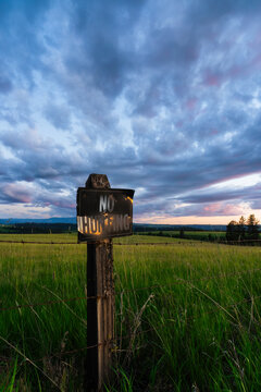 No Hunting Sign at Rural Dusk