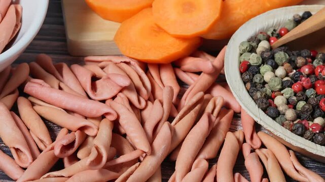 orange fusilli pasta, carrots, healthy vegan and vegetarian food