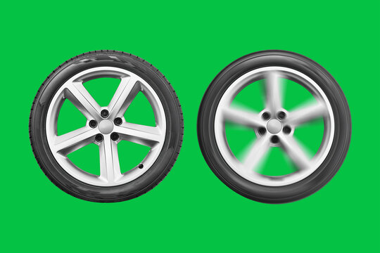  car tire with alurim on free greenscreen chroma key background isolated, normal and speed.