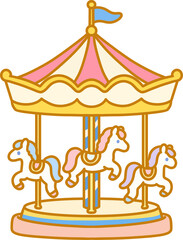 Cute vintage carousel merry-go-round vector illustration, amusement park ride icon © 예주 김