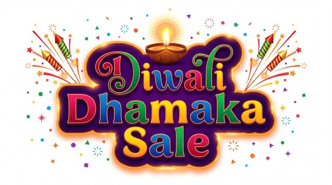 Diwali dhamaka sale festive offer with fireworks and diya, celebrating indian festival of lights with shopping discounts and promotions