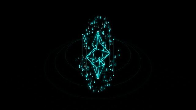 Diamond Shape Formed by Glowing Polygonal Particles. Abstract Digital Design with Futuristic Neon Effect. and Geometric