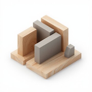 3D wood and concrete blocks