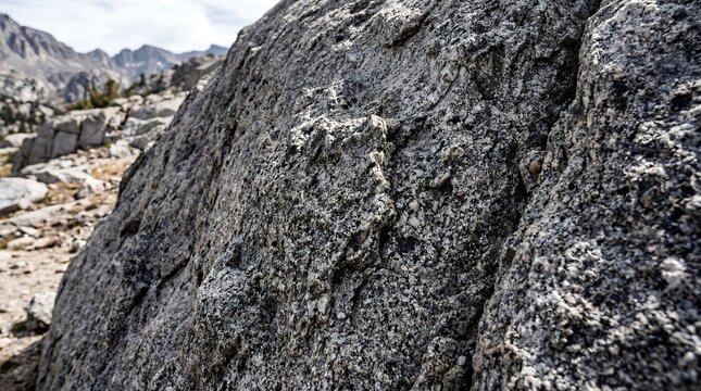 Close up view of rugged granite boulder surface in high mountain landscape
