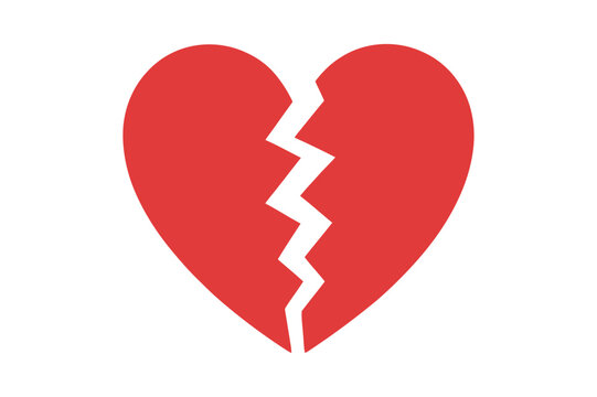 Flat red broken heart icon with graphic resource relationship separation isolated heartbreak illustration romantic