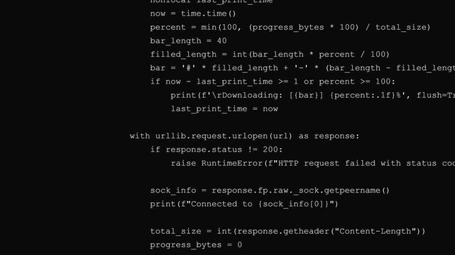 Source Code Text Scrolling Up on Black Terminal Display in Software Programming Script Sequence