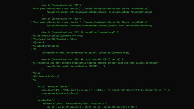 Green Code Lines Typing Sequentially on Black Terminal Screen in Software Script Programming Execution