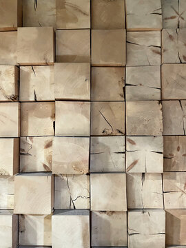 Natural wood texture background, wood blocks wall 3d effect