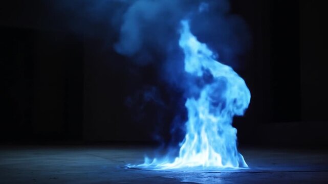 Vibrant blue flames burning brightly on a dark surface, creating a mesmerizing and intense fiery display.