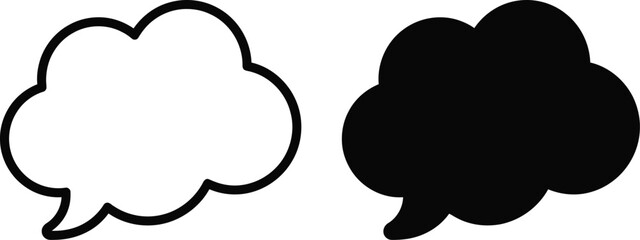 Obraz premium Set of two hand drawn thought bubbles with outline and solid black fill isolated on white background