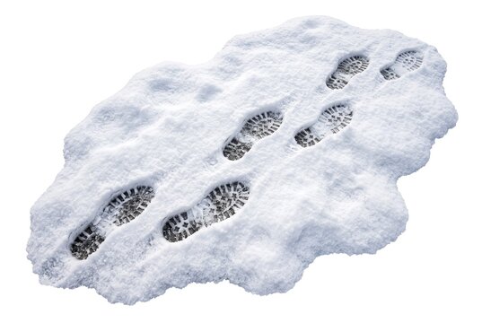 Footsteps are marked in fresh snow, creating a clear path. The scene captures a winter feel associated with the Christmas season. The snow is untouched around the prints