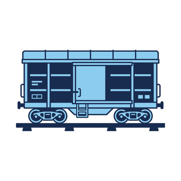 Flat vector illustration of a blue cargo train freight wagon