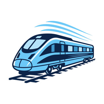 Modern blue high speed train on railway tracks vector illustration