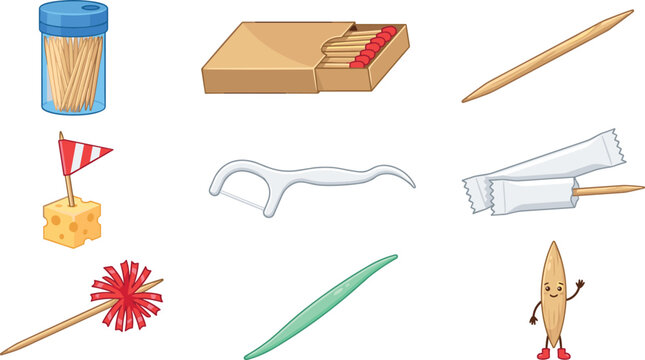 Dental Hygiene Items Set with Toothpicks, Floss, Matches, and Cheese