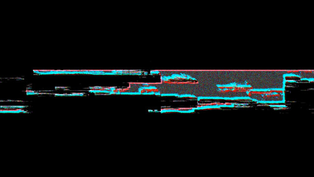 Severe Horizontal Glitch Tear, Textured Cyan Noise Band on Black Background