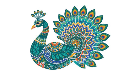 Fototapeta premium Decorative Peacock Vector with Colorful Mandala Floral Patterns