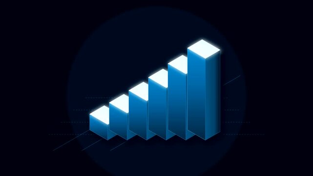 3 d blue bar chart growth animation concept