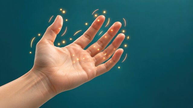 Conceptual Hand with Glowing Nerve Signals Representing Tingling and Paresthesia