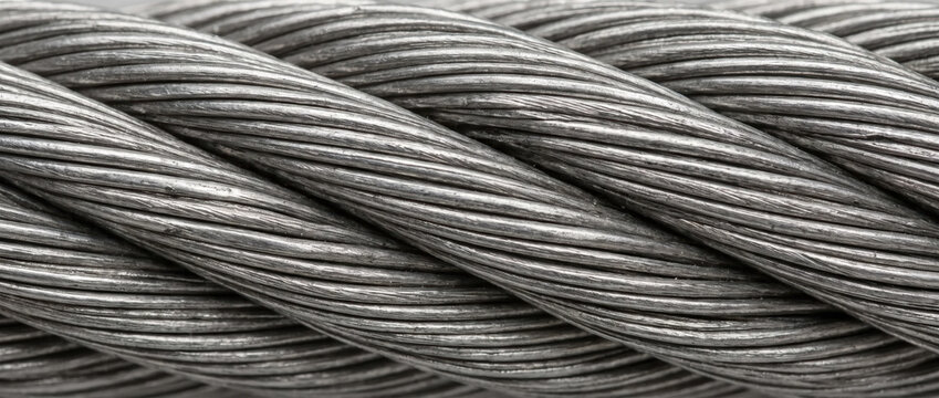 Steel cable twisted wire rope close-up texture. Industrial rigging background
