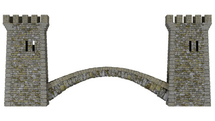 Two Medieval Towers Arch Bridge Castle Historic Art © G Graphic & Motion