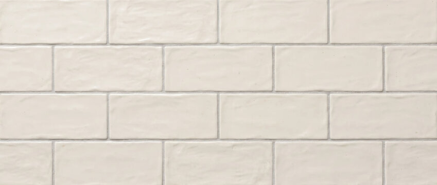 Off-white wavy subway tile texture background. Handcrafted ceramic tiles for kitchen backsplash