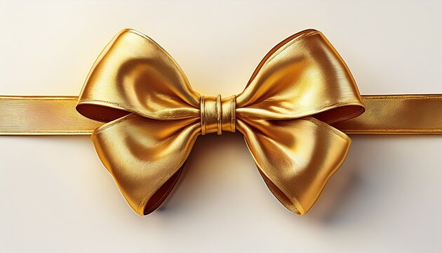 gold bow ribbin isolated on white background