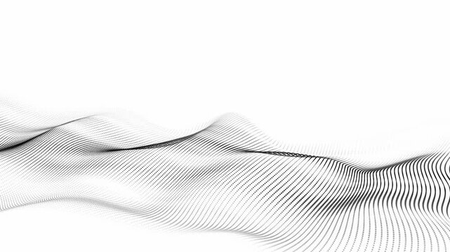Waves transmit silent codes through a luminous matrix. Particles pulse with digital motion. 3D rendering. Seamless loop.