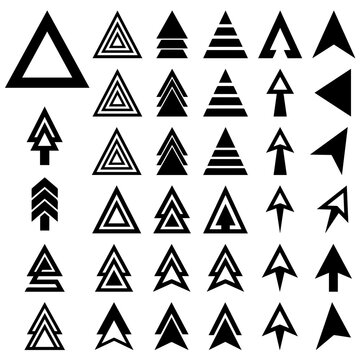 Collection of various triangle arrow shapes and geometric design symbols
