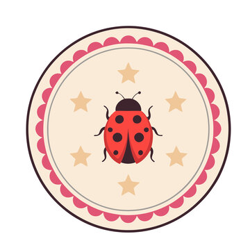 Illustration of a ladybug with stars in a decorative circle