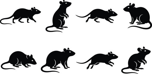 Obraz premium Mouse silhouettes in various poses against a white background