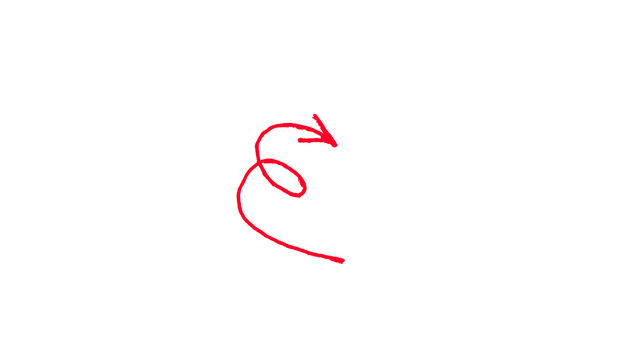 Red Curly Swirl Arrow Vector Illustration Isolated on White Background,
Hand Drawn Curved Loop Direction Arrow Sketch for Banner Card Design