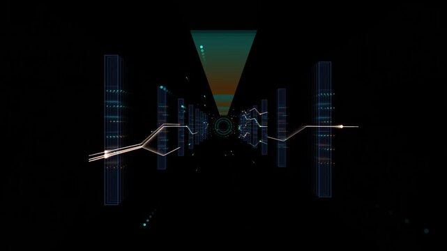 Digital Data Tunnel Loop HUD Circuit Board and Server Grid Background