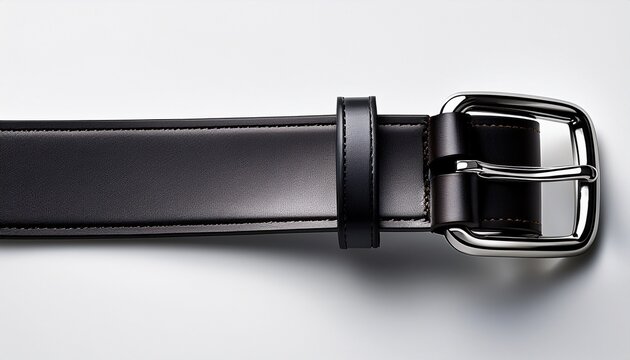 closeup of a black leather belt strap on a white background suitable for fashion product display