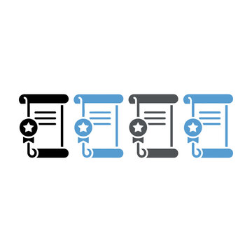 Government document icon set with scroll and star seal symbol