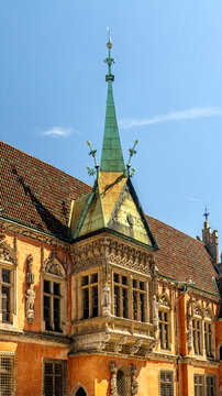 Ornate Gothic Bay Window and Spire of Wroclaw Town Hall, Poland