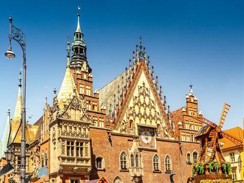 Eastern Facade of the Old Town Hall in Wroclaw Market Square, Poland