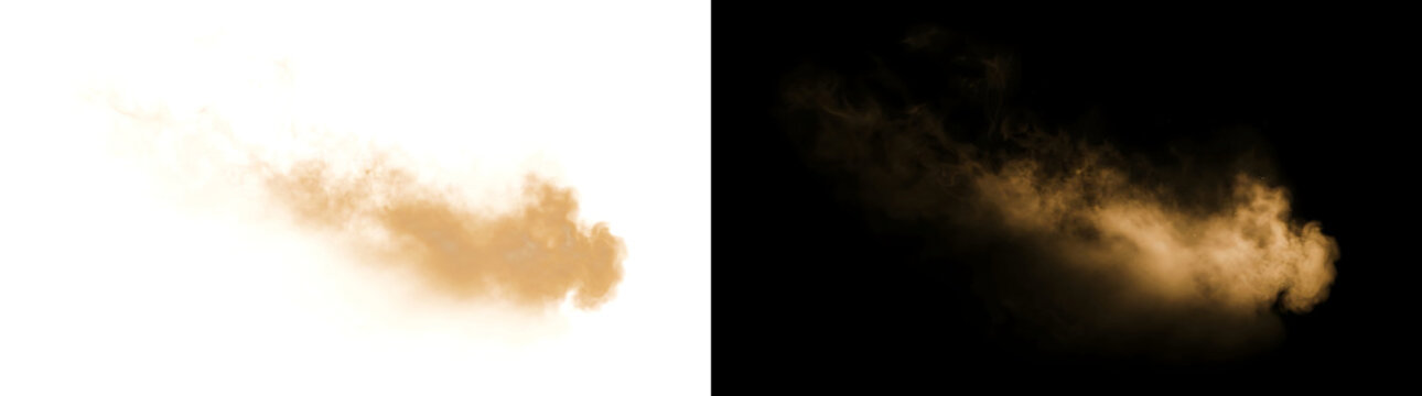 Realistic golden dust smoke cloud texture floating isolated on black for design and visual effects with PNG, Transparent and Black Background Versions