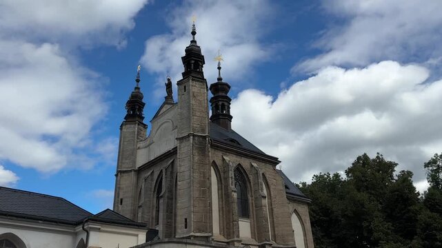 Sedlec Ossuary All Saints Church in Kutna Hora Czechia is a historic Gothic landmark for tourism, travel, excursion and architecture. Czech history, cultural tourism, famous attraction, heritage trip.