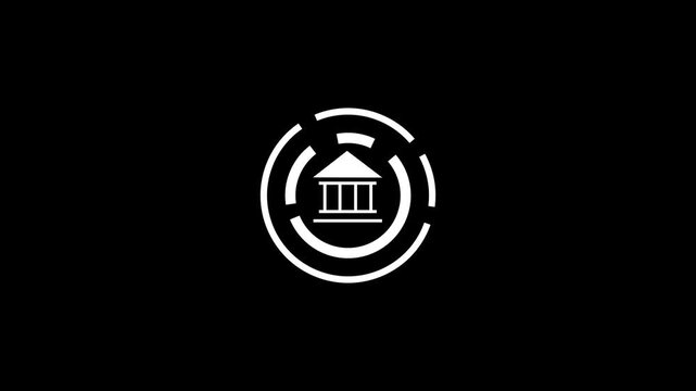 Bank Building Icon Isolated. Bank building icon animation on black background. 4k video