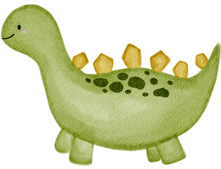 Cute green dinosaur watercolour illustration  © Claudia