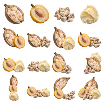 Baobab and marula fruit cosmetic ingredients set on black background