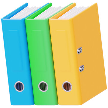 row of folders 3d render icon in cartoon plastic style minimal isolated on transparent white background	
