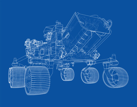 Mars rover wireframe illustration. Vector
