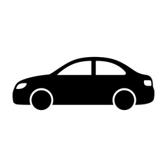 Fototapeta premium Modern silhouette of a sleek sedan car shown in minimalist black and white design against a plain background.